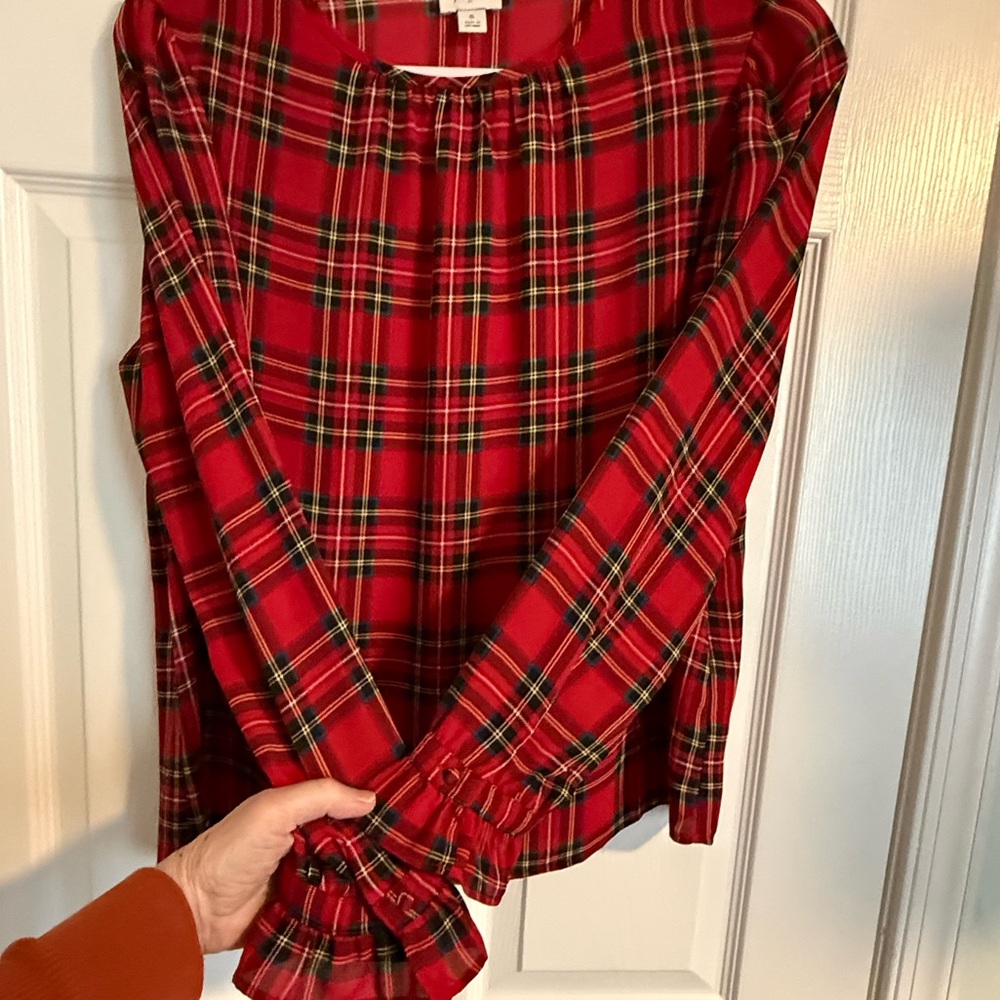 J. Crew Red Plaid Long-Sleeve Blouse - Size S - Picture 3 of 7